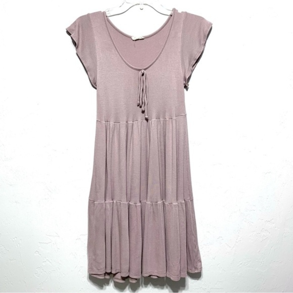See You Monday Light Pink Short Cap Sleeve Summer Dress Sundress Tiered Sz Small